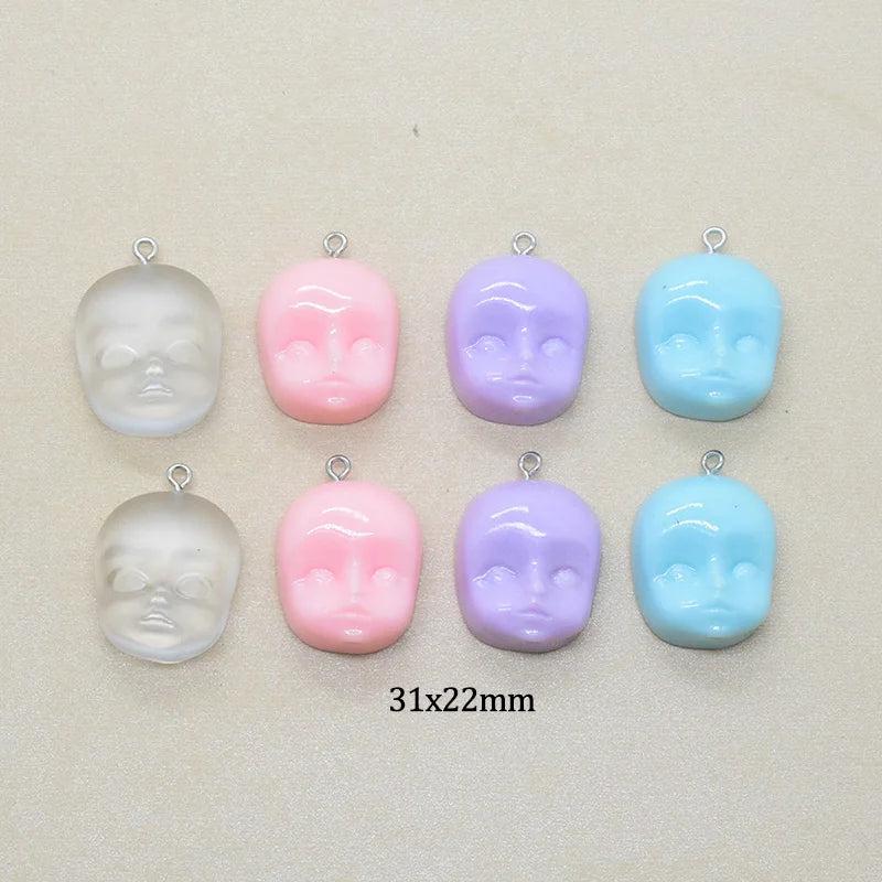 6pcs Graffiti Baby Face Resin Charms Funny Dollface Earring Keychain Pendant