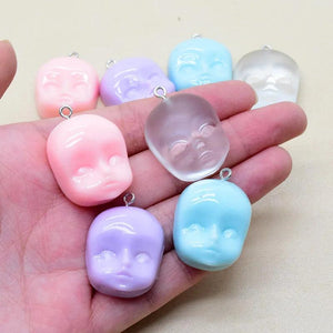 6pcs Graffiti Baby Face Resin Charms Funny Dollface Earring Keychain Pendant