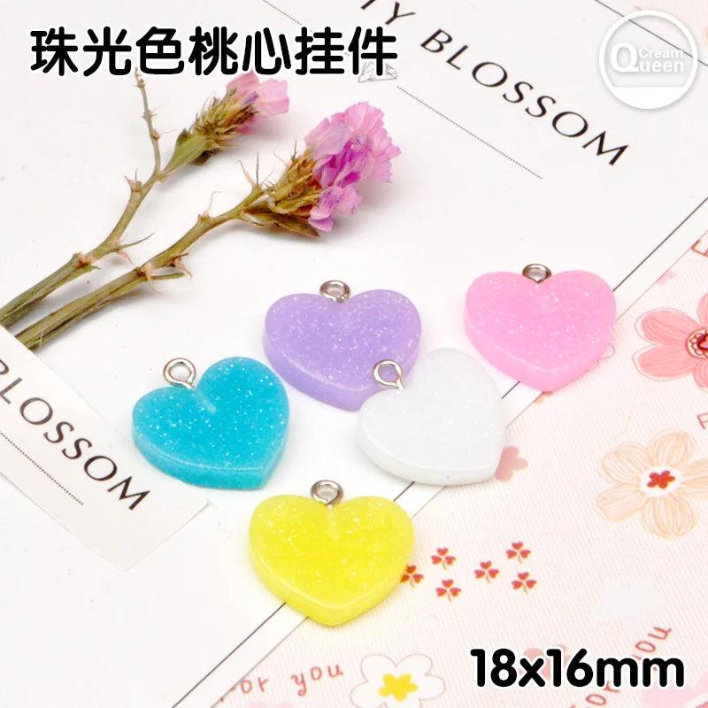 20pcs Resin Glitter Heart Necklace Charms for DIY Decoration