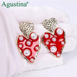 Bohemian Resin Drop Earrings Red Pearl Statement Wedding Earrings