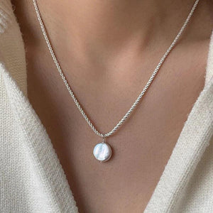 S925 Silver Baroque Pearl Pendant Flash Necklace NK158