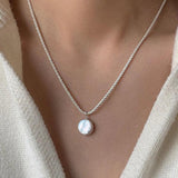 S925 Silver Baroque Pearl Pendant Flash Necklace NK158