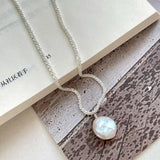 S925 Silver Baroque Pearl Pendant Flash Necklace NK158