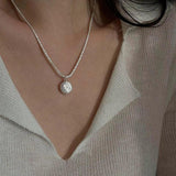 S925 Silver Baroque Pearl Pendant Flash Necklace NK158
