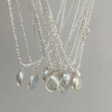 S925 Silver Baroque Pearl Pendant Flash Necklace NK158
