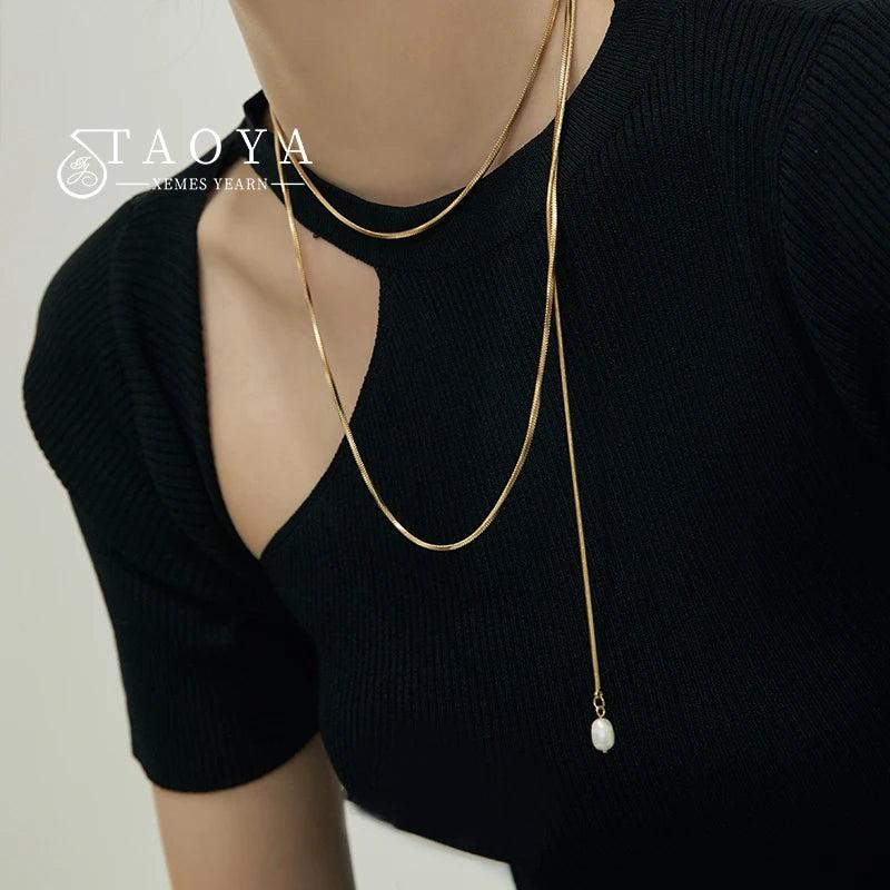 Stainless Steel Long Necklace for Women's Sweater