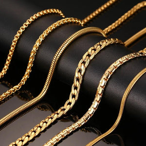 24in Gold Chain Necklace Stainless Steel Snake/Cable/Round Box Chain