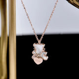 Heart Bear Pendant Necklace Rose Titanium Steel Jewelry Gift
