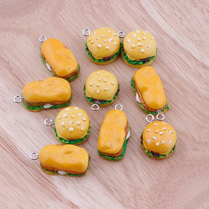 10pcs Resin Hamburger Food Charm Pendant Charms for DIY Making