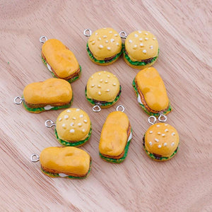 10pcs Resin Hamburger Food Charm Pendant Charms for DIY Making