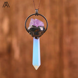 Heart Flash Labradorite Bronze Pendant Necklace Healing Crystal Vintage