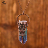 Heart Flash Labradorite Bronze Pendant Necklace Healing Crystal Vintage