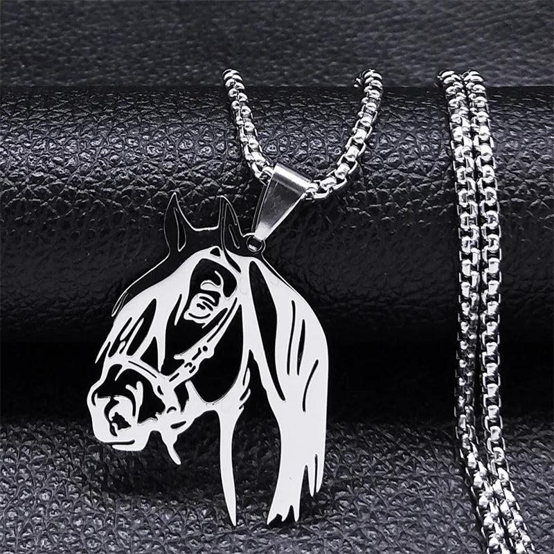 Horse Head Pendant Necklace Stainless Steel Silver Animal Necklaces