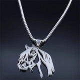 Horse Head Pendant Necklace Stainless Steel Silver Animal Necklaces