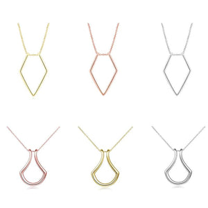 Geometric Ring Holder Necklace Silver Long
