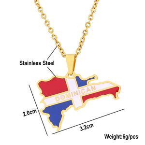 Dominican Map Flag Pendant Necklace Stainless Steel Men Women Gold/Steel