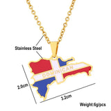Dominican Map Flag Pendant Necklace Stainless Steel Men Women Gold/Steel