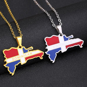 Dominican Map Flag Pendant Necklace Stainless Steel Men Women Gold/Steel