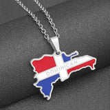 Dominican Map Flag Pendant Necklace Stainless Steel Men Women Gold/Steel
