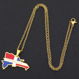 Dominican Map Flag Pendant Necklace Stainless Steel Men Women Gold/Steel