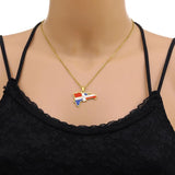 Dominican Map Flag Pendant Necklace Stainless Steel Men Women Gold/Steel