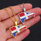 Dominican Map Flag Pendant Necklace Stainless Steel Men Women Gold/Steel