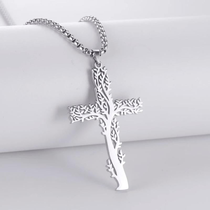 Tree of Life Pendant Necklace Stainless Steel Cross Necklace