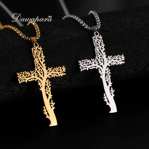 Tree of Life Pendant Necklace Stainless Steel Cross Necklace