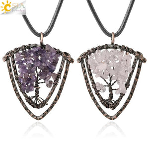 CSJA Natural Stone Pendant Necklace Men Tree of Life Vintage Crystal Jewelry