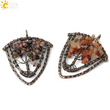 CSJA Natural Stone Pendant Necklace Men Tree of Life Vintage Crystal Jewelry