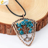 CSJA Natural Stone Pendant Necklace Men Tree of Life Vintage Crystal Jewelry