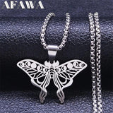 Stainless Steel Butterfly Moon Phase Necklace Statement Jewelry