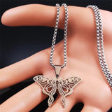 Stainless Steel Butterfly Moon Phase Necklace Statement Jewelry