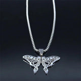 Stainless Steel Butterfly Moon Phase Necklace Statement Jewelry