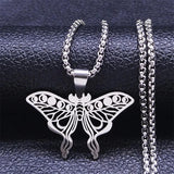 Stainless Steel Butterfly Moon Phase Necklace Statement Jewelry