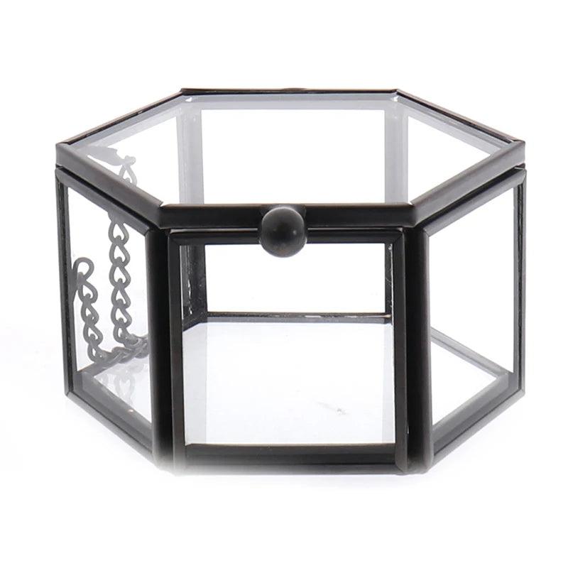 Hexagon Glass Ring Box Jewelry Organizer Holder