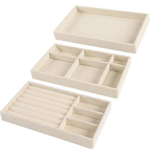 Velvet Jewelry Display Stackable Holder Portable Beige Box