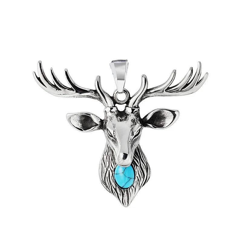 Deer Head Pendant Necklace Men Stainless Steel Punk Animal Charm Jewelry