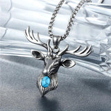 Deer Head Pendant Necklace Men Stainless Steel Punk Animal Charm Jewelry