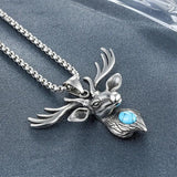 Deer Head Pendant Necklace Men Stainless Steel Punk Animal Charm Jewelry