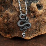Vintage Snake Pendant Necklace for Men Stainless Steel Gothic Animal Biker