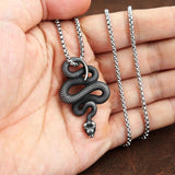 Vintage Snake Pendant Necklace for Men Stainless Steel Gothic Animal Biker