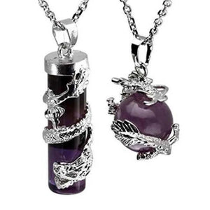 Dragon Wrapped Quartz Chakra Stone Pendant Necklace