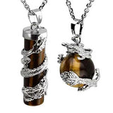 Dragon Wrapped Quartz Chakra Stone Pendant Necklace