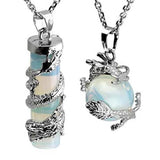 Dragon Wrapped Quartz Chakra Stone Pendant Necklace