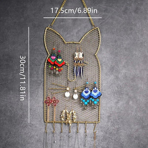 Metal Mesh Wall Hanger Cloud Cat Jewelry Organizer