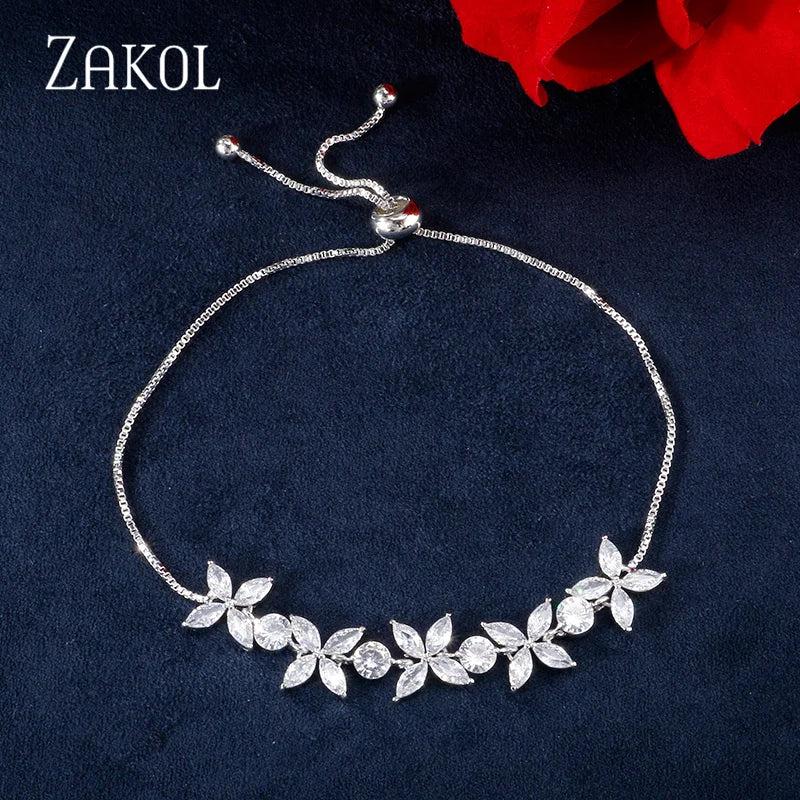 CZ Zircon Stones Flower Adjustable Bracelet Wedding Jewelry