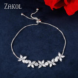 CZ Zircon Stones Flower Adjustable Bracelet Wedding Jewelry