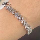 CZ Zircon Stones Flower Adjustable Bracelet Wedding Jewelry
