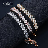 CZ Zircon Stones Flower Adjustable Bracelet Wedding Jewelry